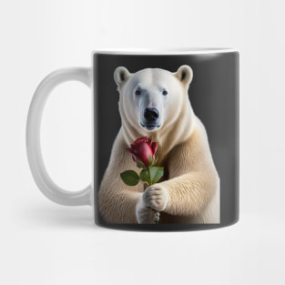 Polar bear holding a red rose Mug